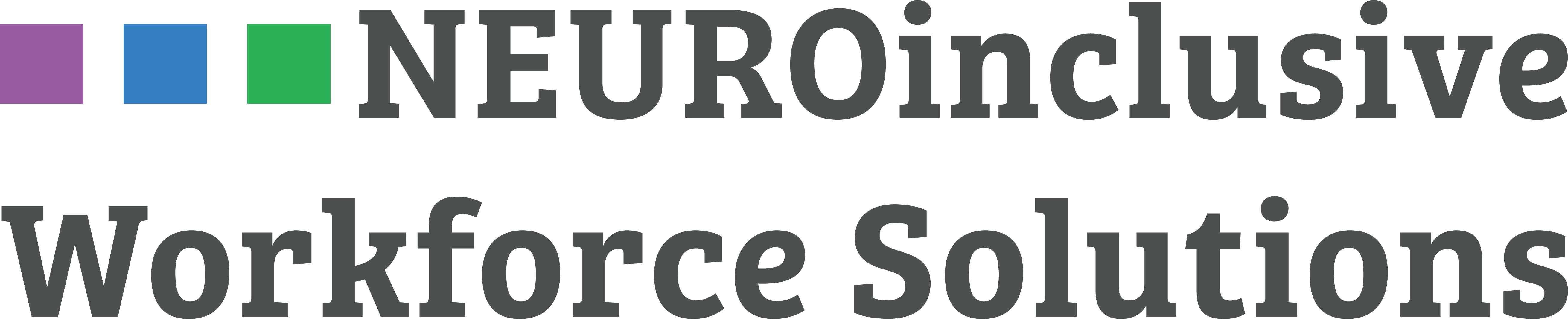 "NEUROinclusive Workforce Solutions" with three colored squares (purple, blue, green) to the left of the text.